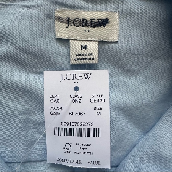 J. Crew Factory Top Feather-Trimmed Button-Up Shirt In Signature Fit Blue M NWT - Picture 8 of 12